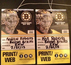 The press passes my Dad and I wore to have access to the press area